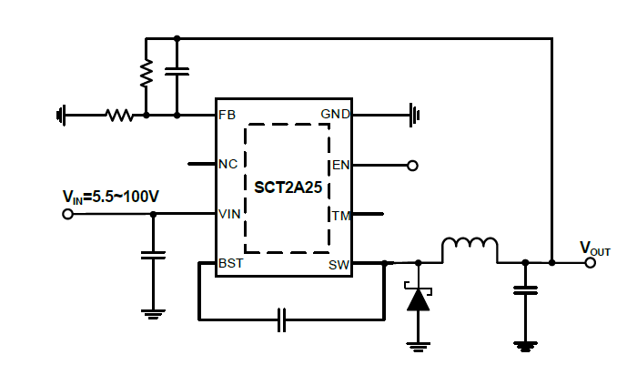 5.5V-100V Vin，4A峰值限流，高效异步降压DCDC转换器