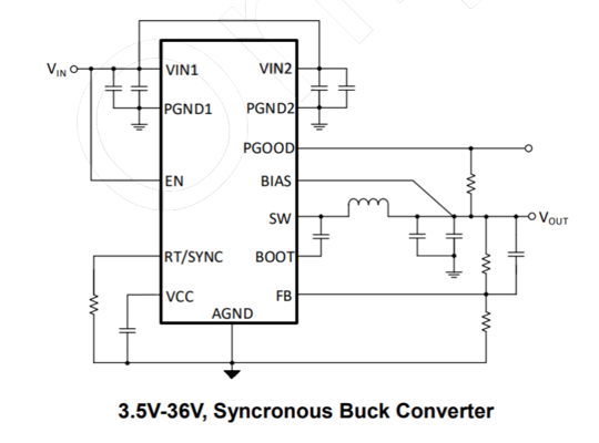 3.5V-36V Vin，6A，高效同步降压DCDC转换